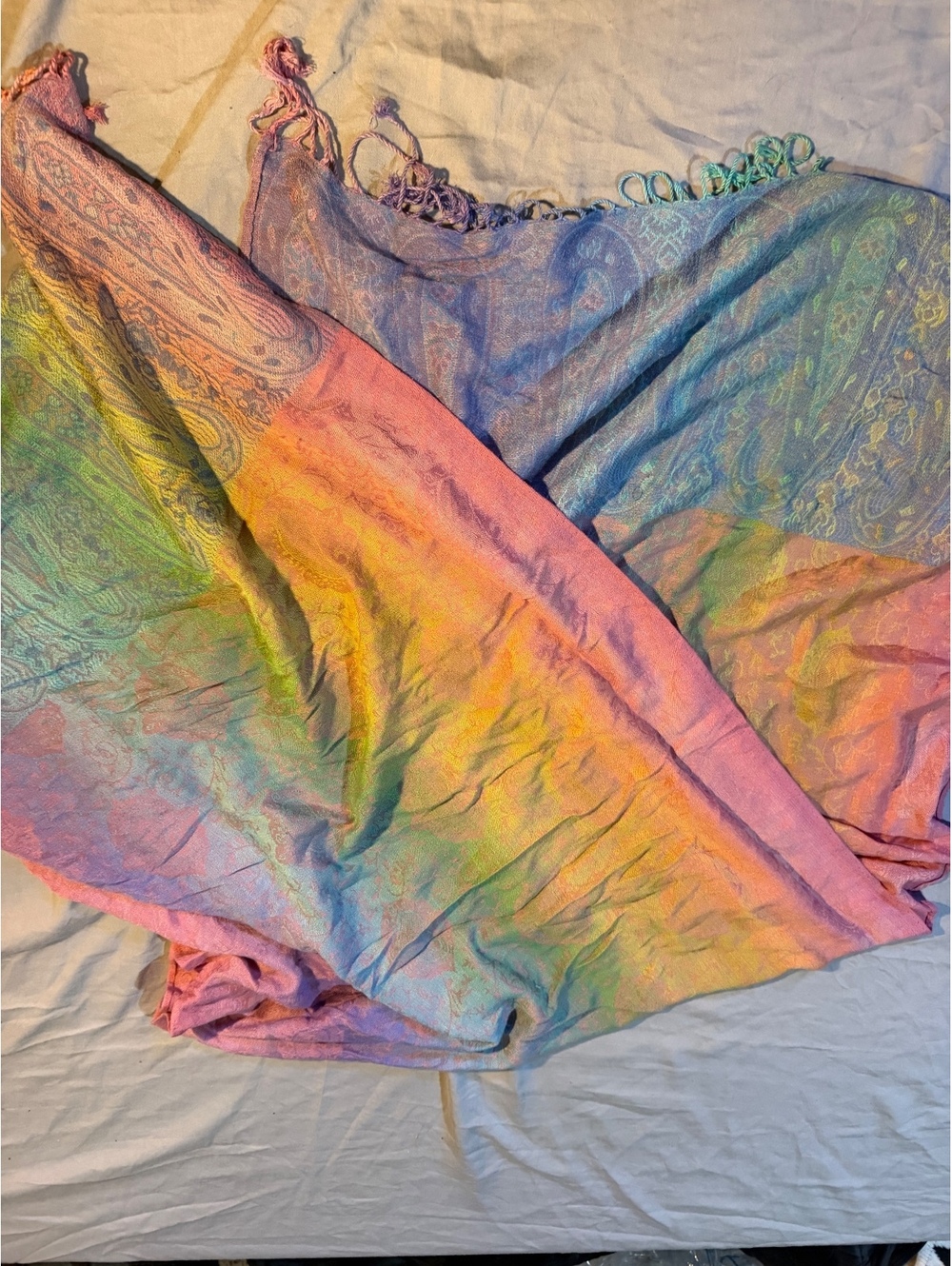 Colorful Paisley Patterned Shawl Wrap with Fringe